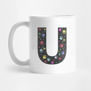 U letter  with colorful paw print Mug